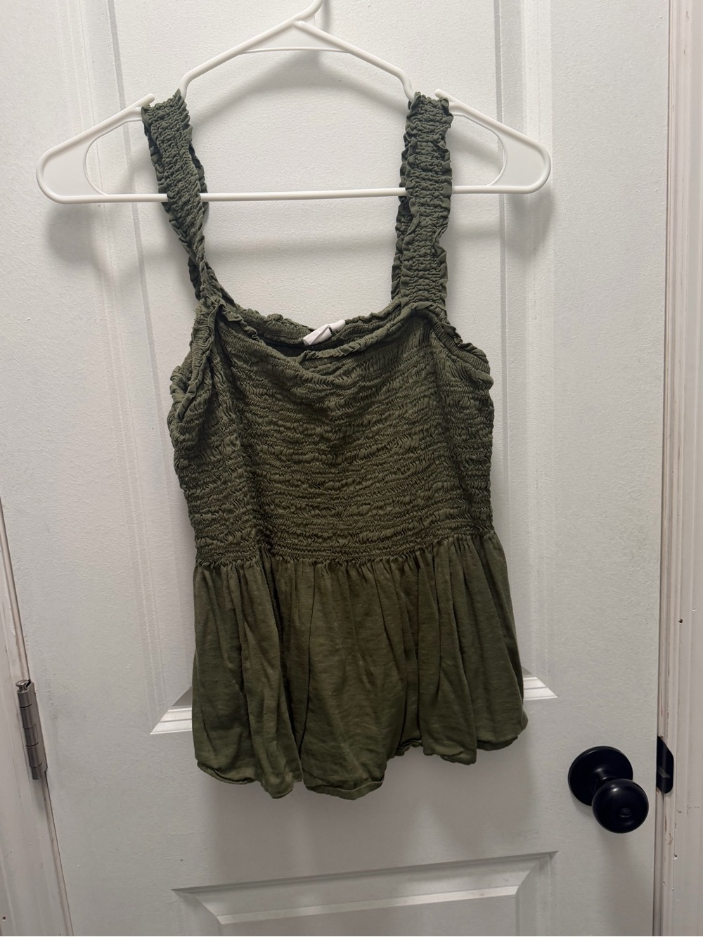 GAP Olive Green Smocked Tank with Ruffled Straps